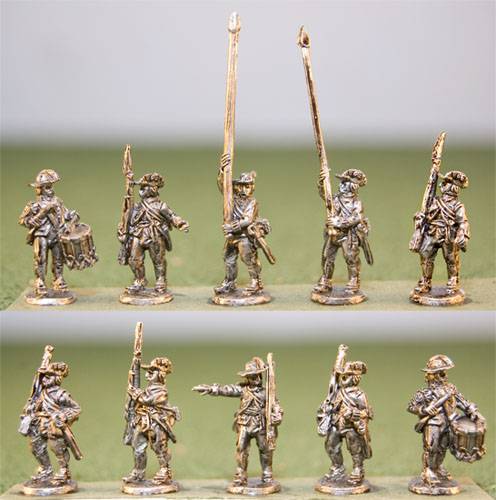 British Infantry Command in Cut Down Coats, Round Hats